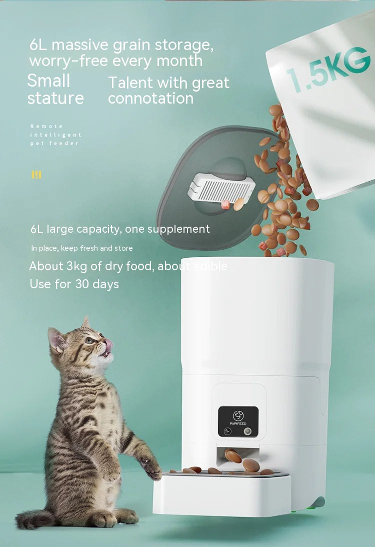 very large capacity 6L Smart Pet Feeder with app tracking